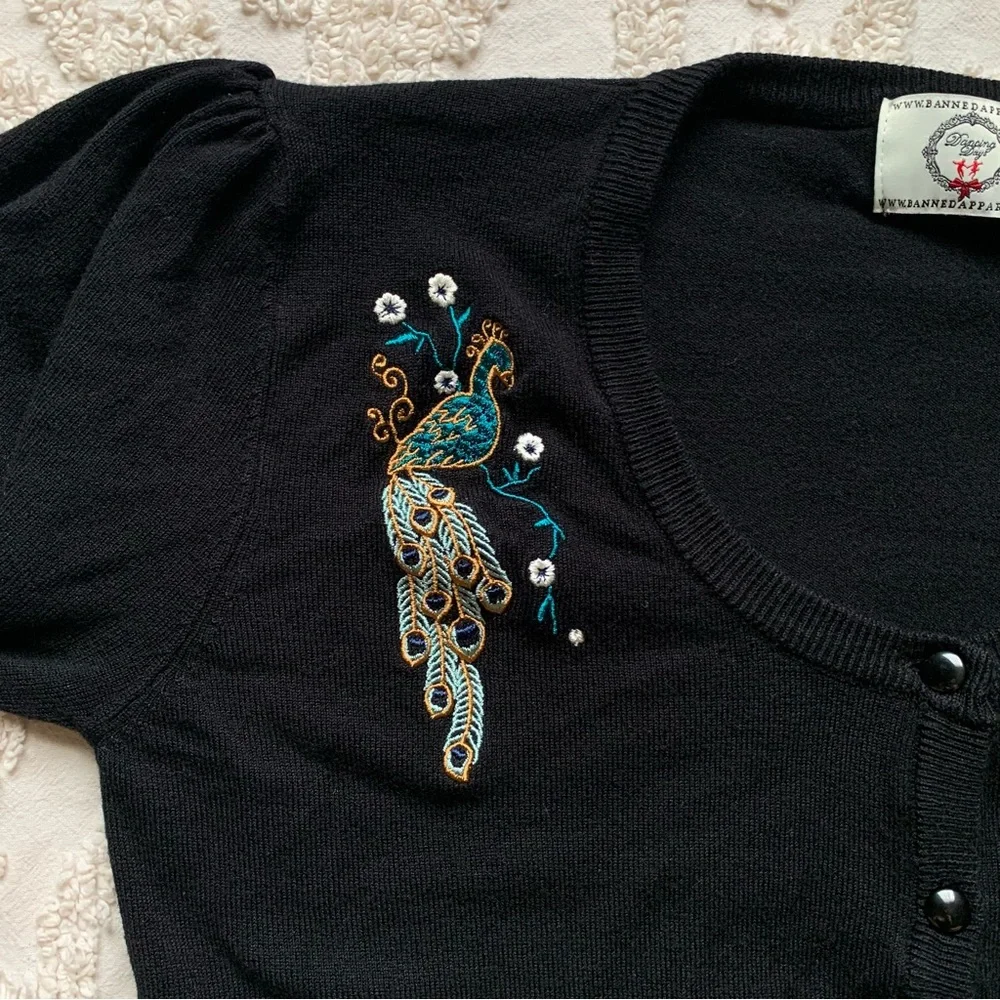 Banned Apparel Peacock Cropped Cardigan small - Picture 5 of 10